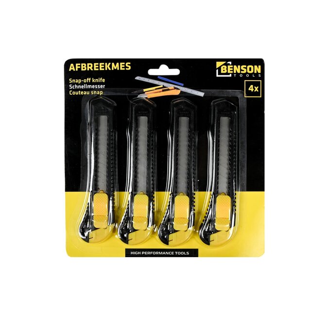 Benson Brede afbreekmessen - scherp - 4 stuks - zwart/geel