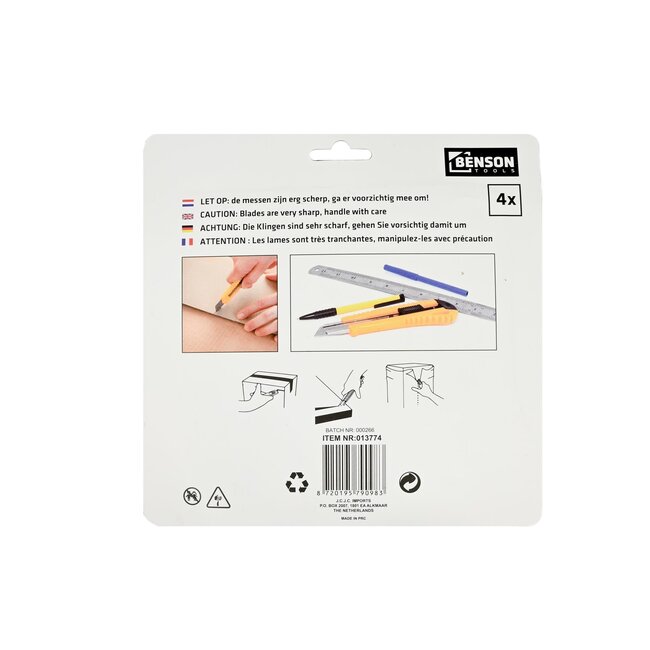 Benson Brede afbreekmessen - scherp - 4 stuks - zwart/geel