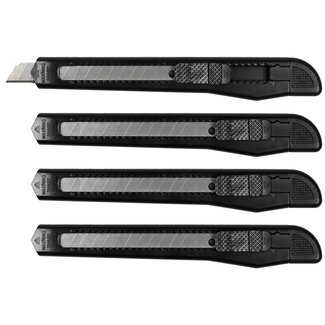 Benson Smal afbreekmes - 4 stuks - scherpe snijbladen - 8-12 segmenten - zwart