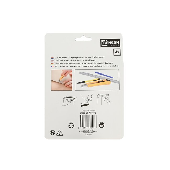 Benson Smal afbreekmes - 4 stuks - scherpe snijbladen - 8-12 segmenten - zwart