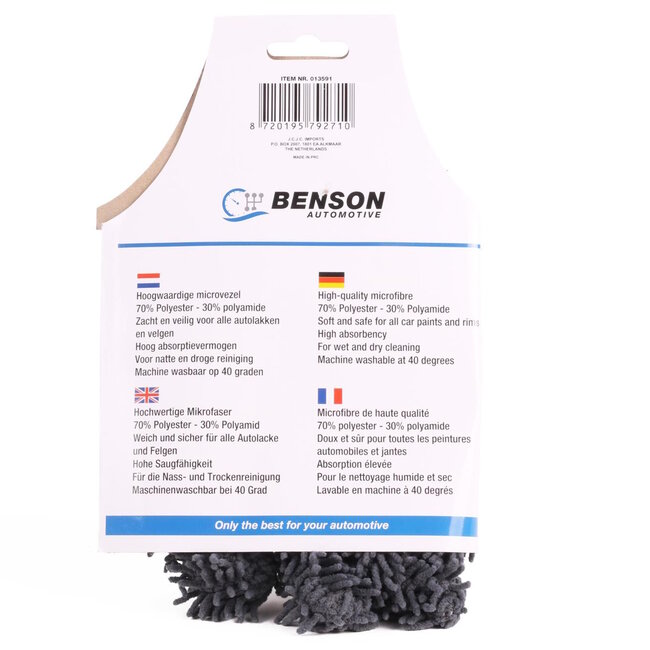 Benson Compacte microvezel washandschoen - Hoog absorptievermogen - Veilig voor autolakken en velgen - Machine wasbaar