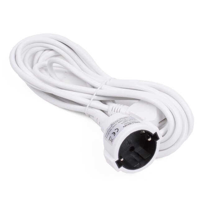 Benson Verlengsnoer - 1-voudig - Randaarde - 5 meter - Wit