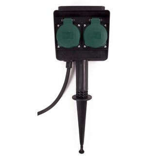 Benson Dubbele tuincontactdoos op spies - 2 voudig - 1,5 meter - spatwaterdicht