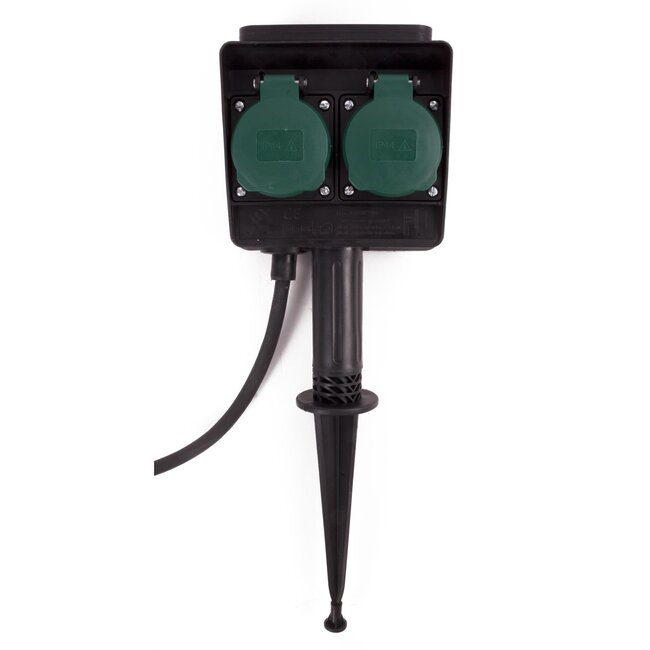 Benson Dubbele tuincontactdoos op spies - 2 voudig - 1,5 meter - spatwaterdicht
