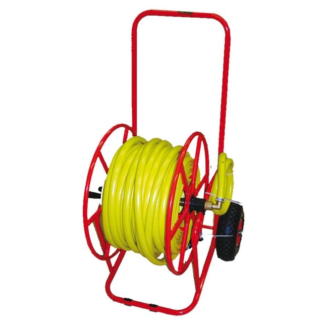 Talen Tools Professionele Haspel met Luchtbanden – 50 Meter 3/4" Gele No Twist Tuinslang en Messing Koppelingen