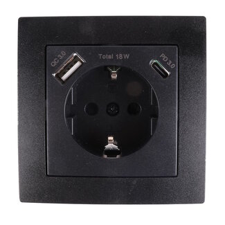 Benson Stopcontact met randaarde en USB A/C - Inbouw - Zwart