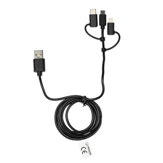 Benson Autolader 2.4A - USB 3-in-1 Kabel - 1.5 meter - 12-24V - Zwart