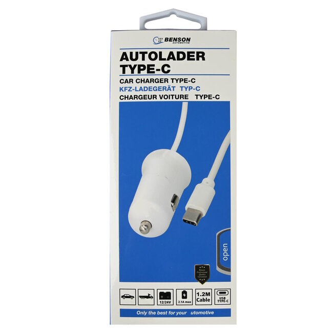 Benson Autolader - USB Type-C - 1.2 meter - 12-24V - Wit