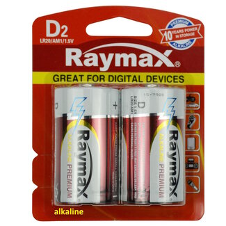 Raymax Batterij Alkaline LR20 - Type - D - 1.5V - 2 stuks