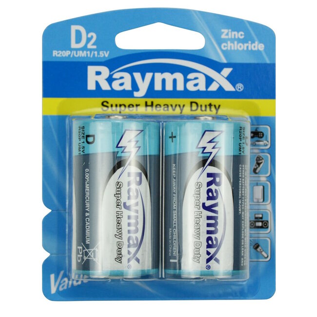 Raymax Zink-koolstofbatterijen - D-formaat - 7800mAh - 2 stuks