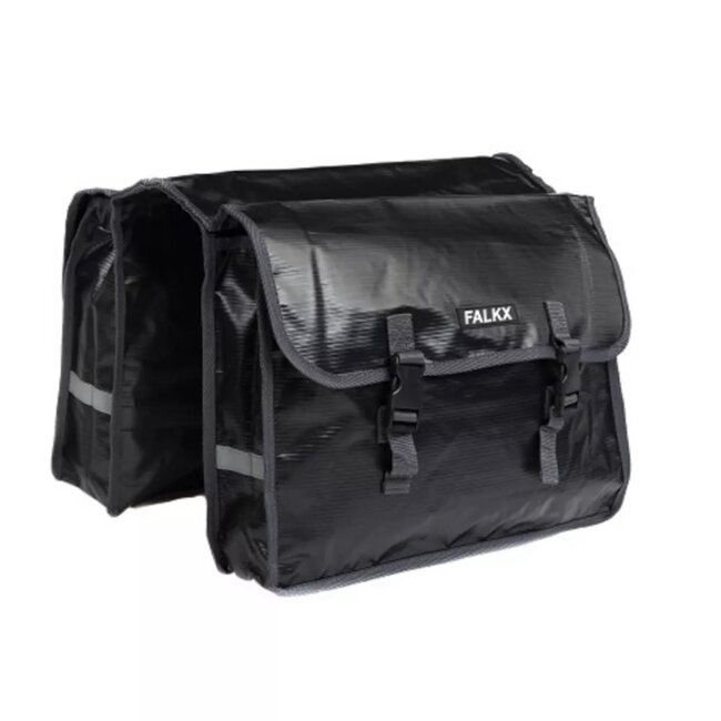 Falkx Dubbele fietstas - waterdicht polyester - 24 liter - zwart - 40 x 30 x 10 cm