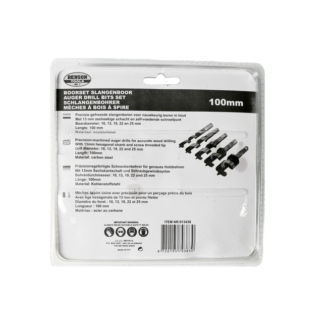 Benson Slangenboor Boorset - Precisie-gefreesd - Zelf-voedende schroefpunt - 10-25 mm - 5-delig