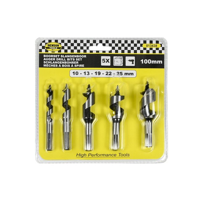 Benson Slangenboor Boorset - Precisie-gefreesd - Zelf-voedende schroefpunt - 10-25 mm - 5-delig