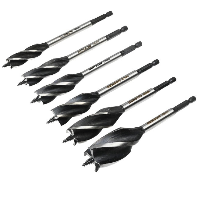 Benson Houtspiraalboor set - 4 voorsnijders - 6 maten - 165 mm - staal