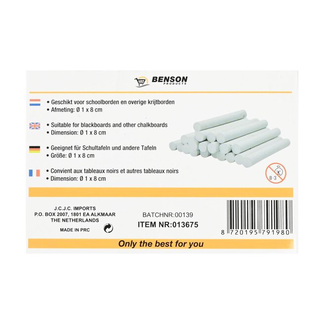 Benson Witte bordkrijtjes - Ø 1 x 8 cm - 24 stuks - heldere kleuren