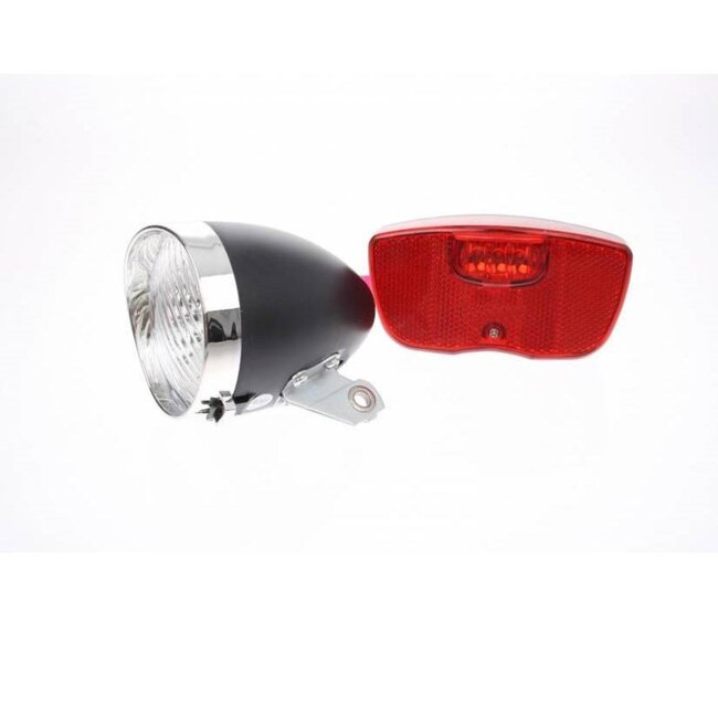 Falkx Retro LED fietsverlichtingsset - koplamp en achterlicht met reflector - inclusief batterijen
