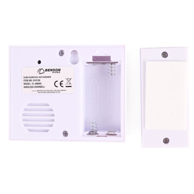 Benson Draadloze deurbel - compact - 16 melodieën - wit - zendbereik 30 meter