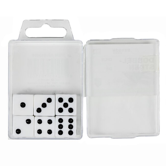 Benson Set dobbelstenen - wit - 6 stuks - 1,5 cm - zwarte ogen