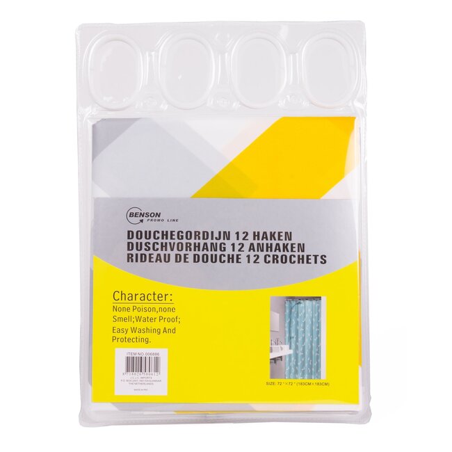 Benson Stijlvol douchegordijn - waterafstotend - 183x183 cm - met 12 haken - 6 designs