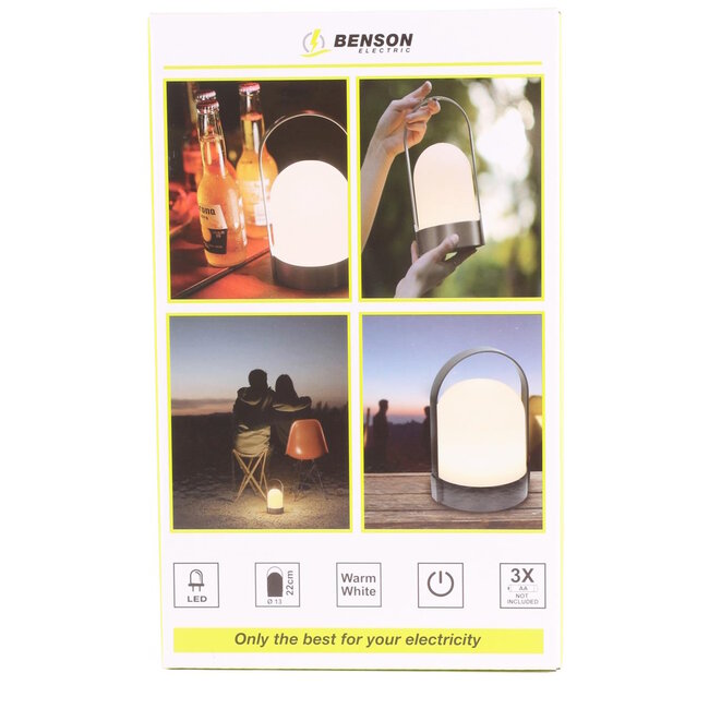 Benson Draagbare LED lamp - 70 lumen - warm licht - zwart - Ø 13 x 22 cm