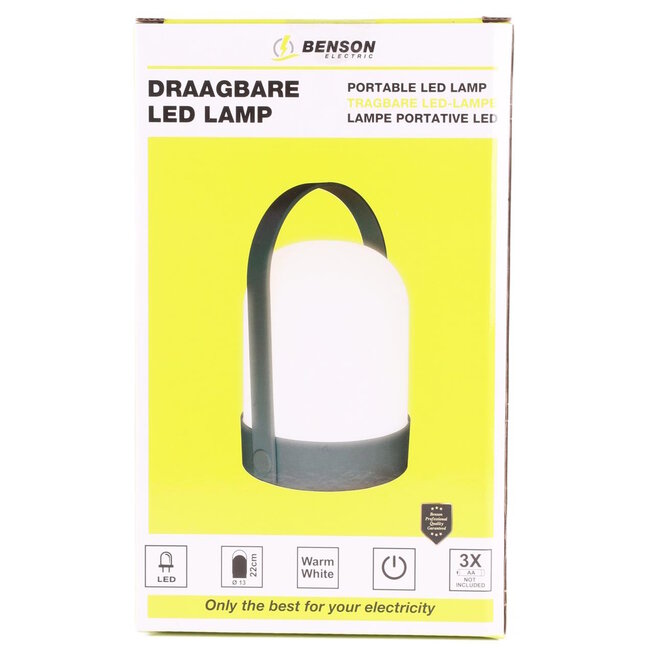 Benson Draagbare LED lamp - 70 lumen - warm licht - zwart - Ø 13 x 22 cm
