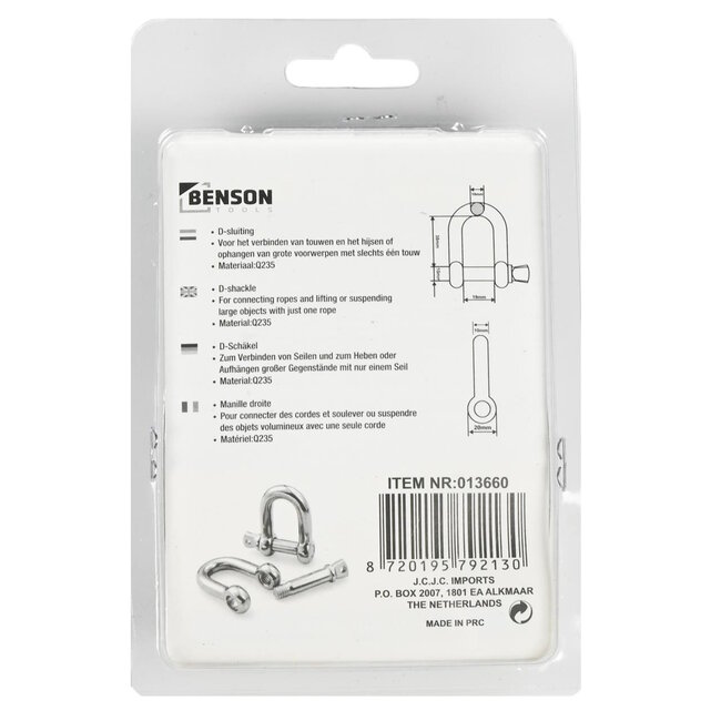 Benson D-sluiting - Ø 10 mm - Robuust - Set van 2 - Werklast 320 kg