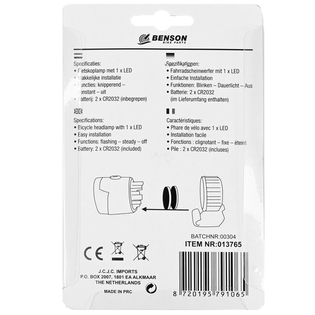 Benson Compacte LED fietskoplamp - sportief en waterdicht - wit