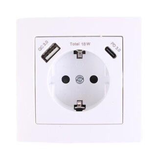 Benson Wandcontactdoos - Stopcontact met randaarde en USB A/C - Inbouw - Wit