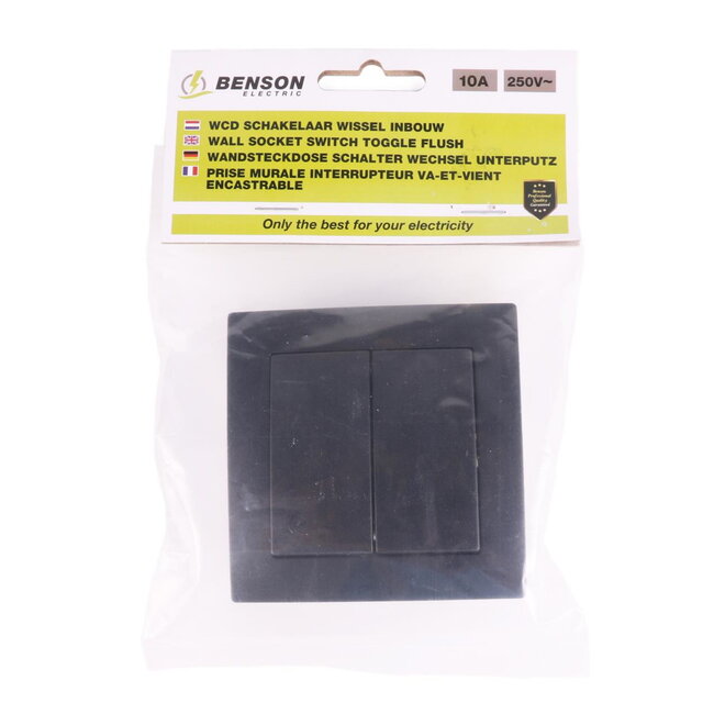 Benson Wandcontactdoos - Wisselschakelaar - Inbouw - Zwart - 250V - 10A