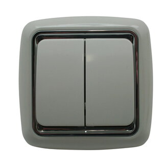 Benson Wandcontactdoos - Wisselschakelaar - Inbouw - Deluxe - Wit/Chroom - 8x8 cm