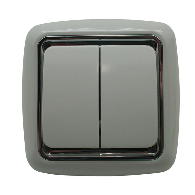Benson Wandcontactdoos - Wisselschakelaar - Inbouw - Deluxe - Wit/Chroom - 8x8 cm