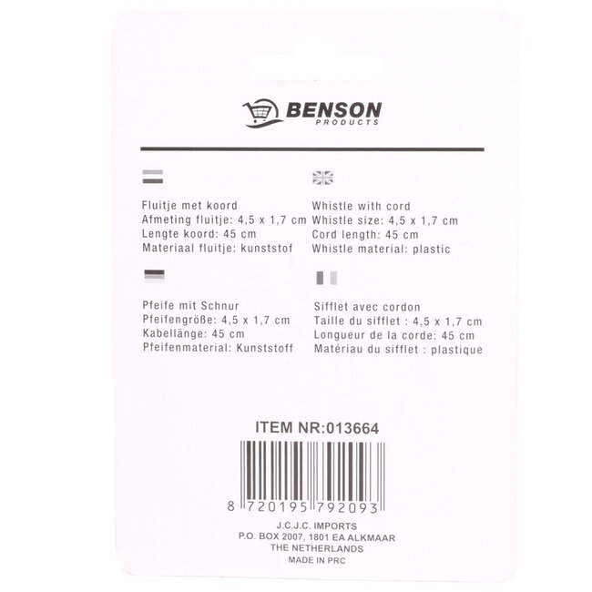 Benson Scheidsrechtersfluit - Chroom - Inclusief koord - 45 cm