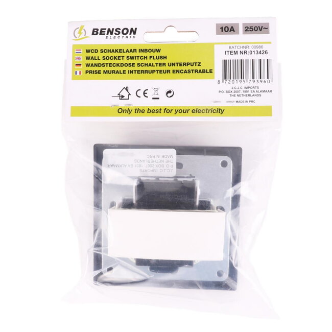 Benson Wandcontactdoos - Schakelaar - Inbouw - Matzwart - 81 x 81 mm