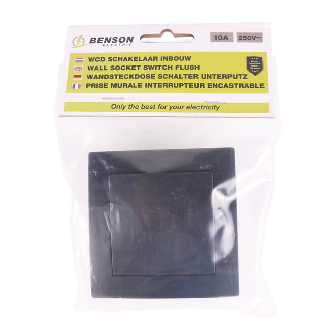 Benson Wandcontactdoos - Schakelaar - Inbouw - Matzwart - 81 x 81 mm