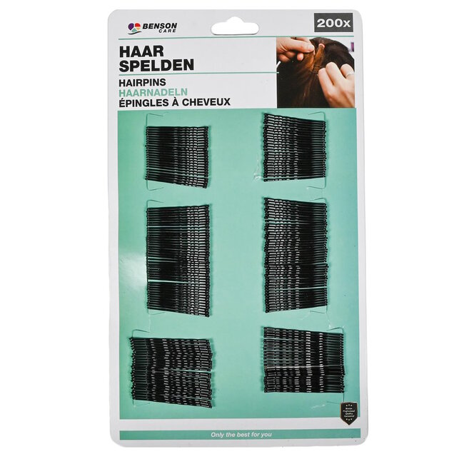 Benson Zwarte haarspelden - 200 stuks - 4,5 cm & 5,5 cm - stevig en veelzijdig