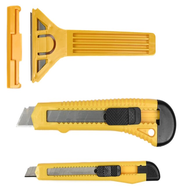 Benson 3-delige set glaskrabber en afbreekmessen - nauwkeurig snijden en reinigen - geel