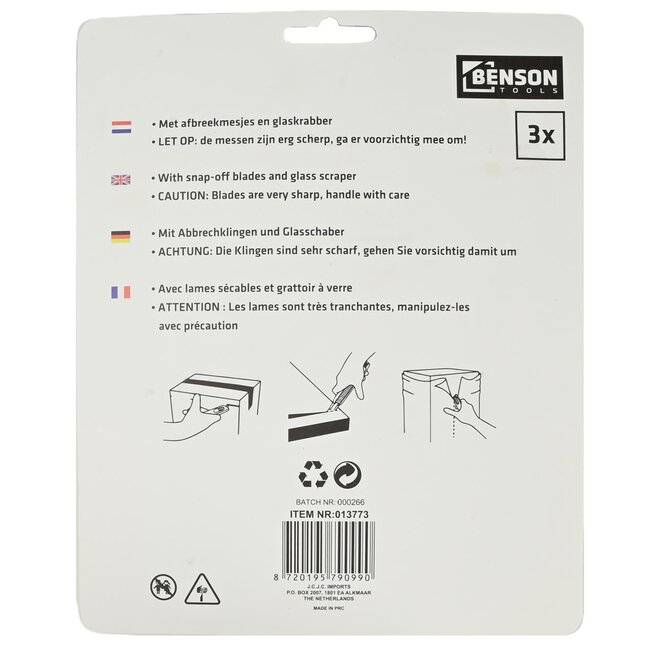 Benson 3-delige set glaskrabber en afbreekmessen - nauwkeurig snijden en reinigen - geel