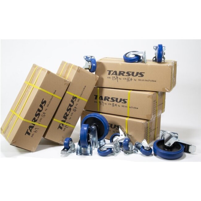 Tarsus Zwenkwiel 160 mm - Slijtvast Rubber - 250 kg Draagvermogen - Blauw