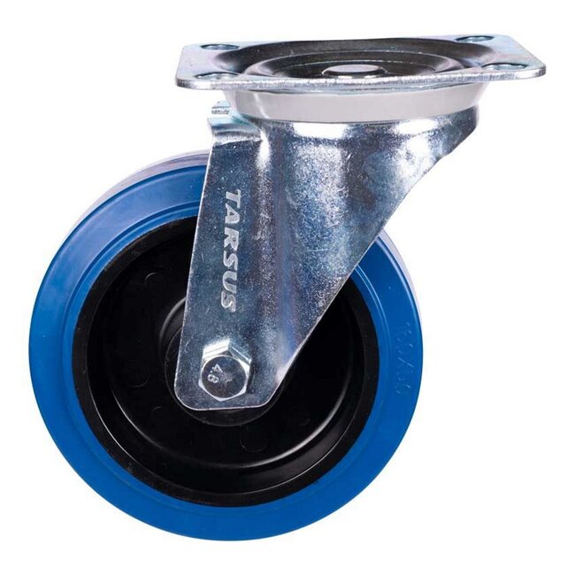Tarsus Zwenkwiel 200 mm - Slijtvast Rubber - 300 kg Draagvermogen - Blauw