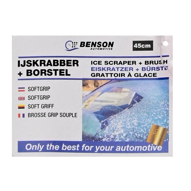 Benson IJskrabber met borstel - softgrip handvat - 45 cm - 4 kleuren assorti