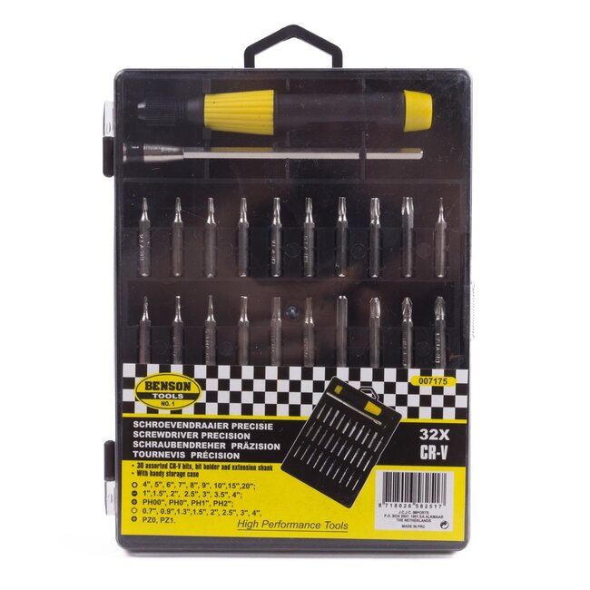 Benson Precisie schroevendraaierset - 32-delig - Easygrip handvat - Verlengstuk - Opbergdoos