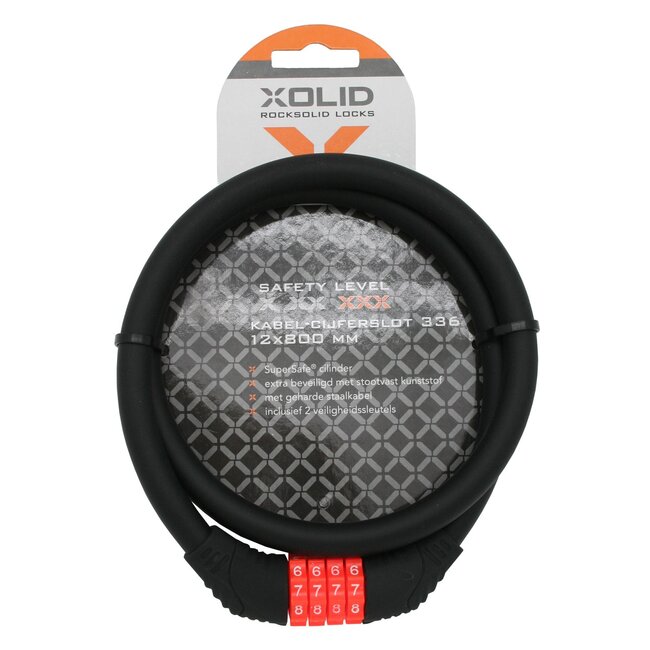 Xolid Kabelslot met cijfercode - stootvast kunststof - geharde staalkabel - 12 x 800 mm
