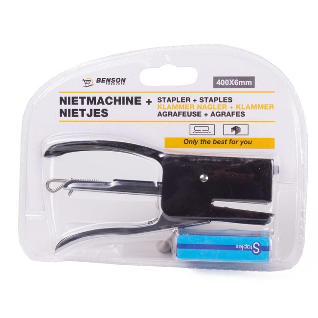 Benson Niettang - keerbare matrijs - dubbele nietjesgeleiding - 400 nietjes - 3 kleuren