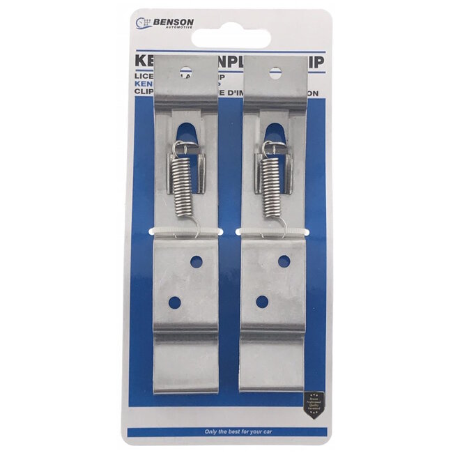Benson Kentekenplaatclips - RVS - Set van 2 - Met schroefgaten en veermechanisme