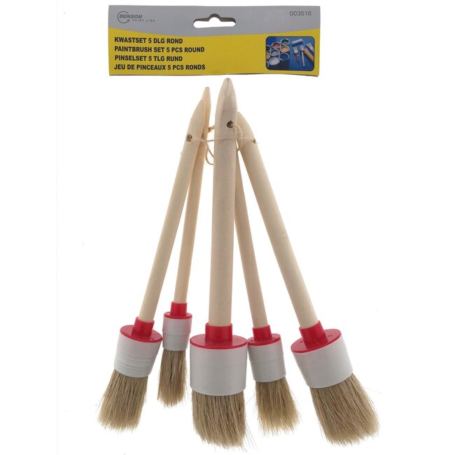 Benson Kwastenset - Rond - 5 maten - Precisiewerk en grote oppervlaktes - 5 stuks