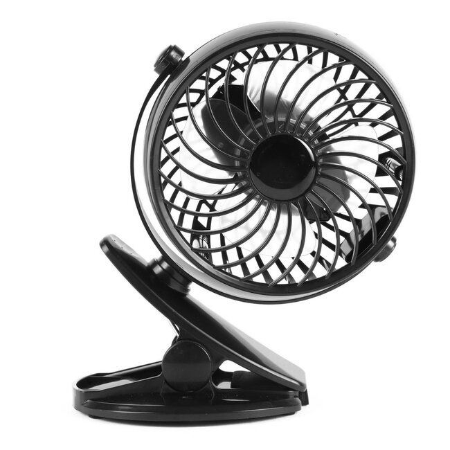 Benson Draagbare ventilator - oplaadbaar - met clip - zwart - lichtgewicht - 3 snelheden