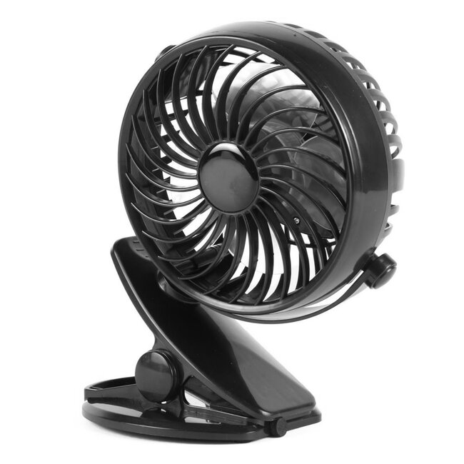 Benson Draagbare ventilator - oplaadbaar - met clip - zwart - lichtgewicht - 3 snelheden