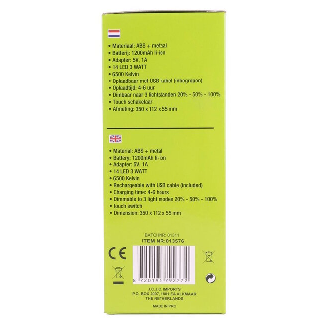 Benson Flexibele LED klemlamp - dimbaar - 3 lichtstanden - USB-oplaadbaar