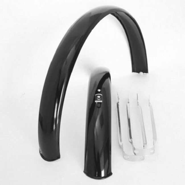 Amigo Spatbordset met stangen - 24 inch - metaal - zwart glans - superlicht en duurzaam