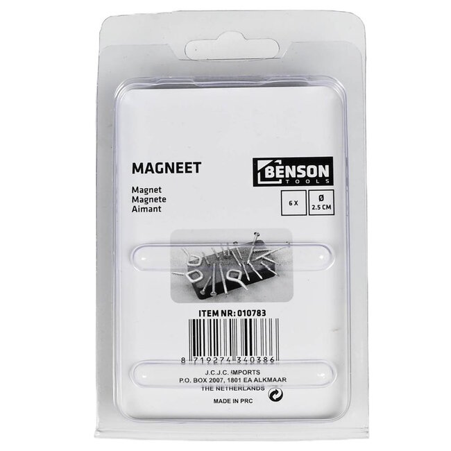 Benson Ronde magneten - Ø 25 mm - sterke magneetkracht - set van 6 stuks